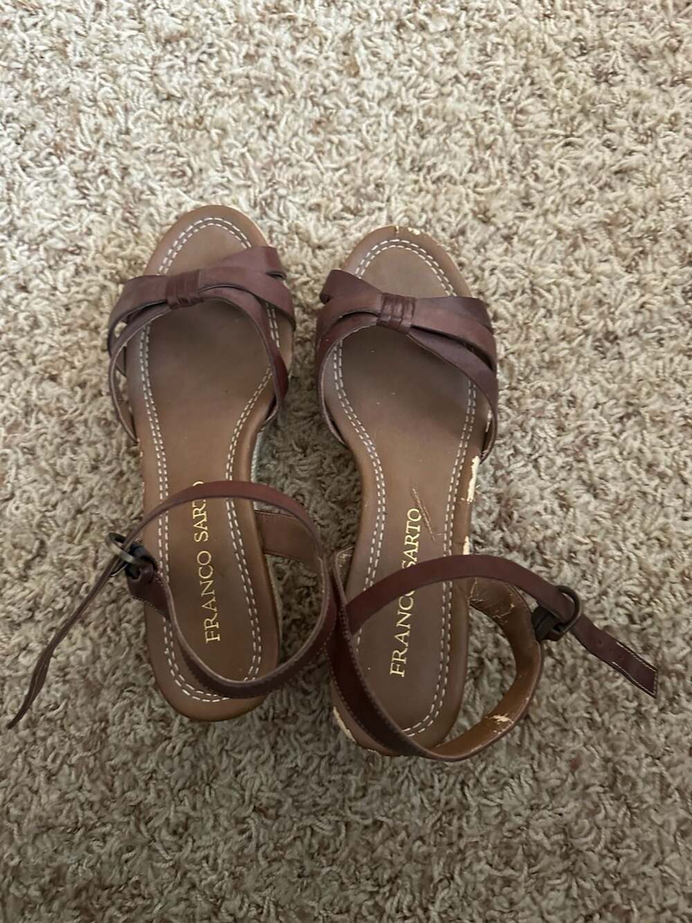 Vintage Franco Barbieri Brown Leather Wedges Platform Sandals 7- pre owned